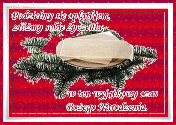Brokatowa różowa kartka z opłatkami wigilijnymi